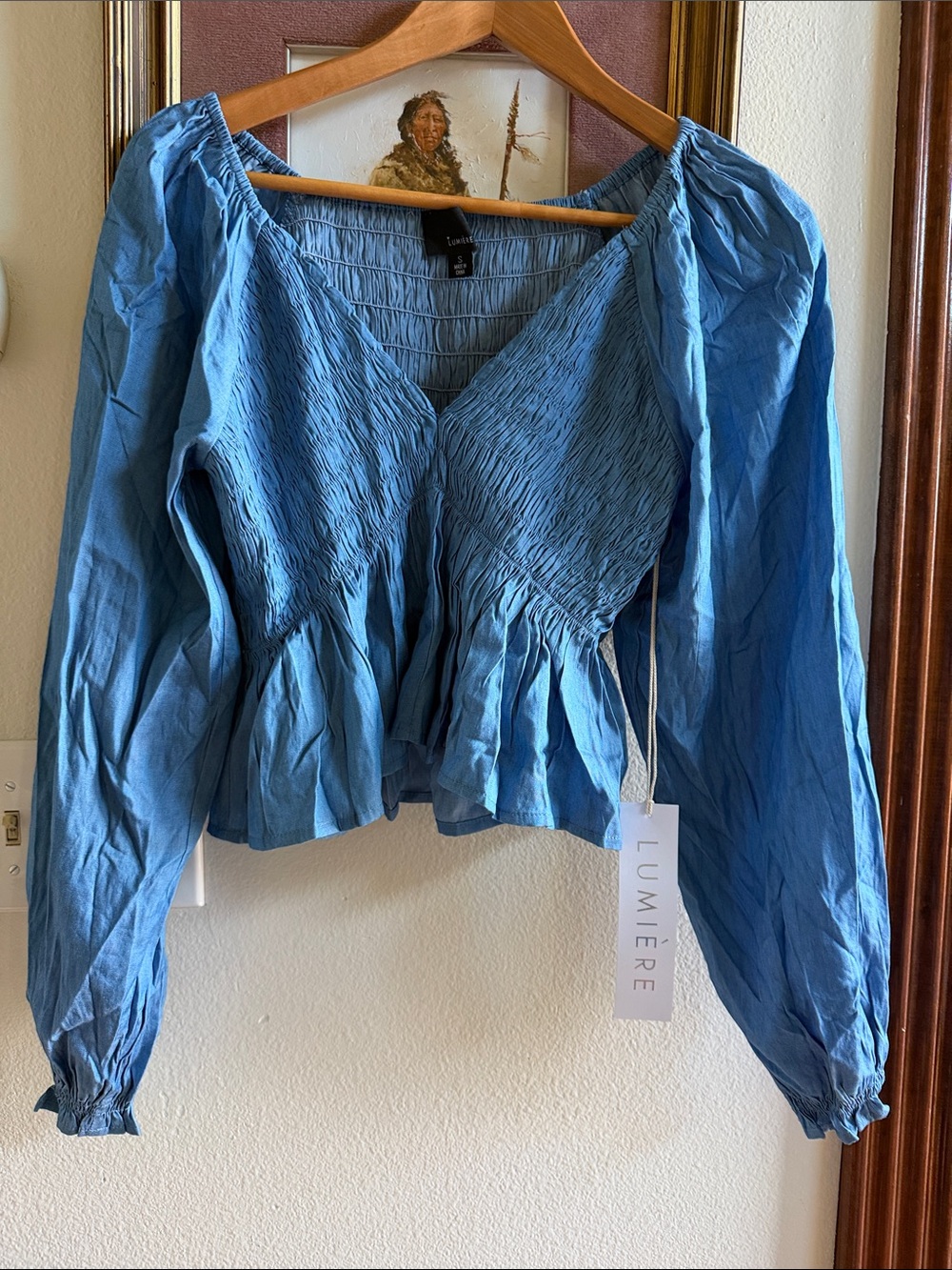 Lumiere Tencel Smocked V-Neck Peasant Blouse